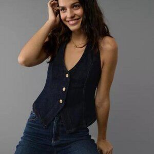 American Eagle AE Deep V Denim Halter Vest XS